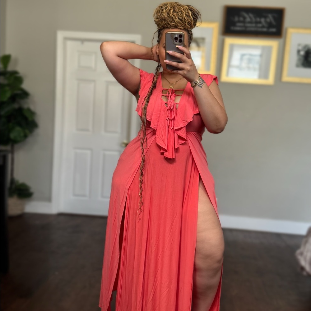 Elegant Coral Maxi Dress